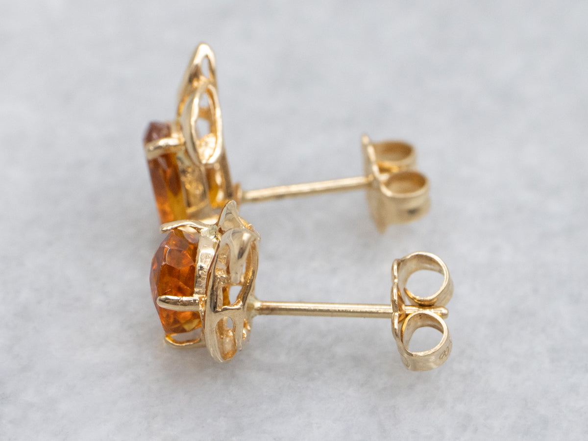 Twisting Gold Citrine Stud Earrings