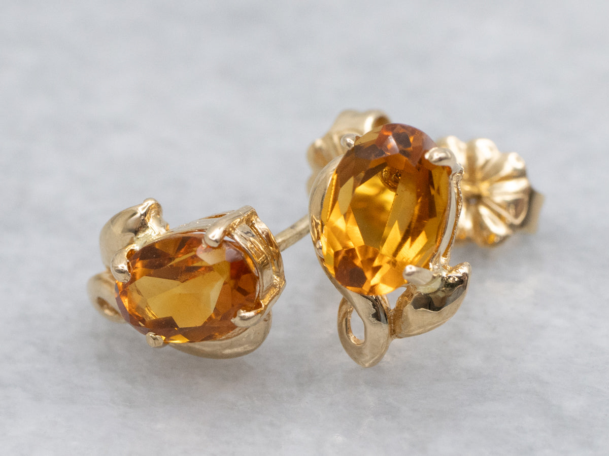 Twisting Gold Citrine Stud Earrings