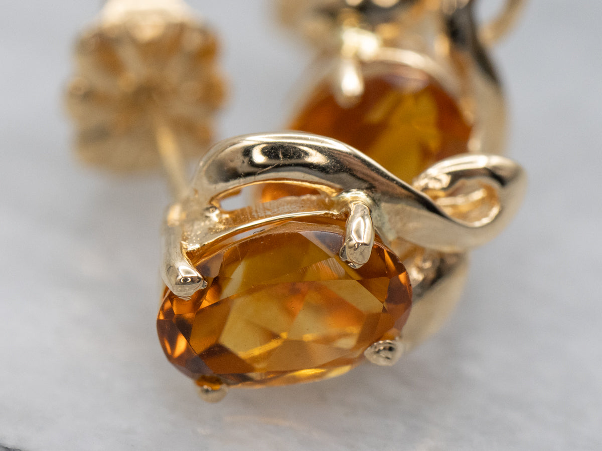 Twisting Gold Citrine Stud Earrings