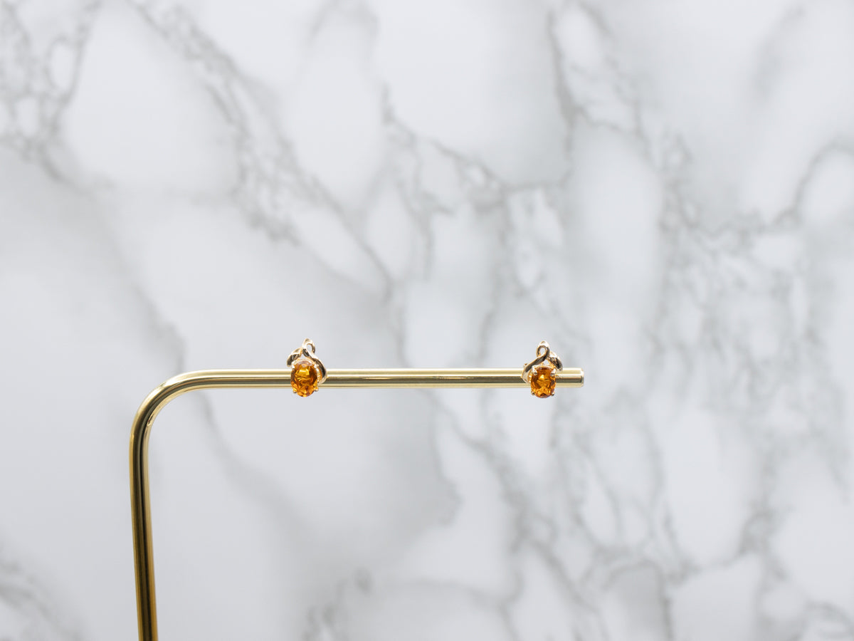 Twisting Gold Citrine Stud Earrings