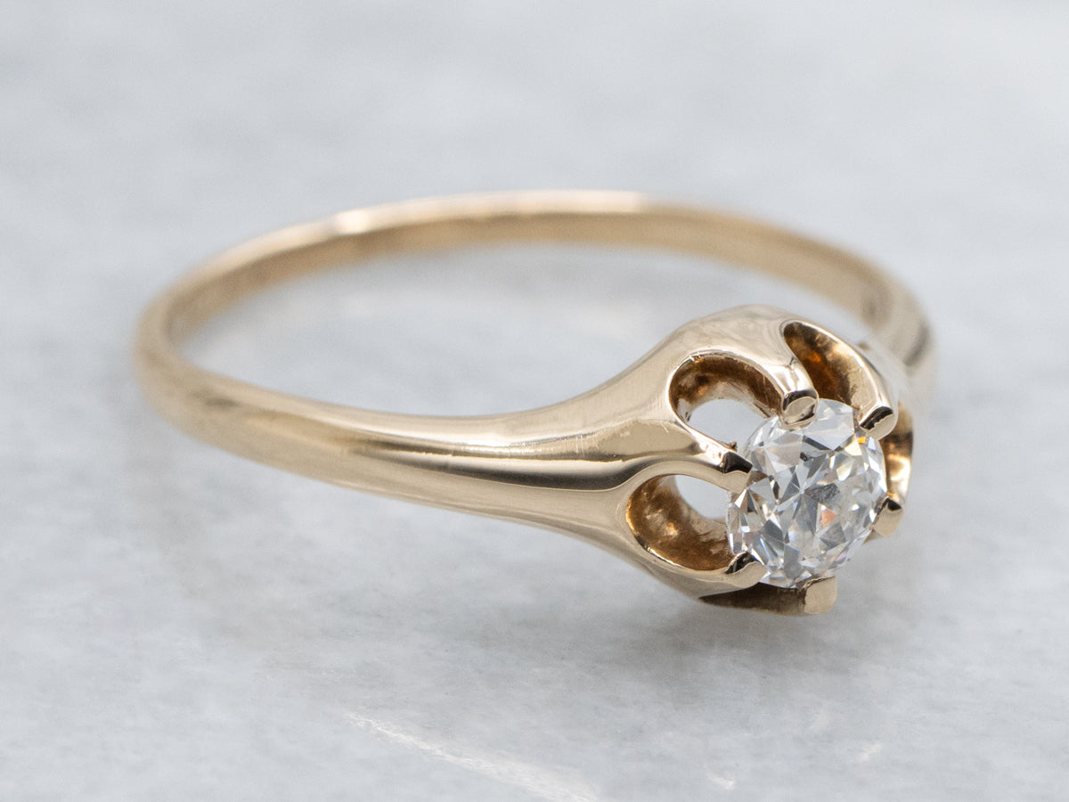 European Cut Diamond Solitaire Gold Engagement Ring