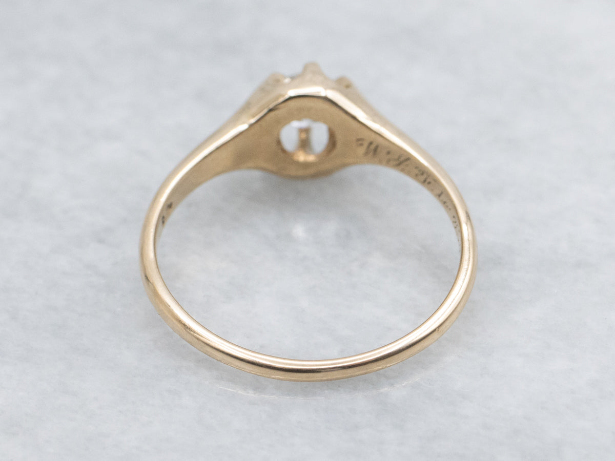 European Cut Diamond Solitaire Gold Engagement Ring