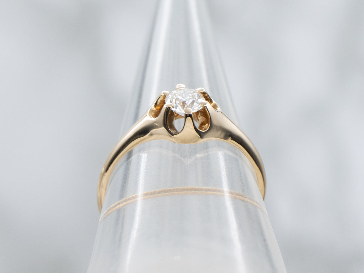 European Cut Diamond Solitaire Gold Engagement Ring