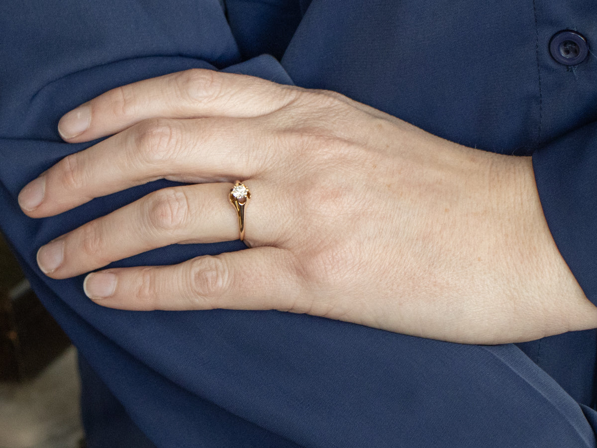 European Cut Diamond Solitaire Gold Engagement Ring