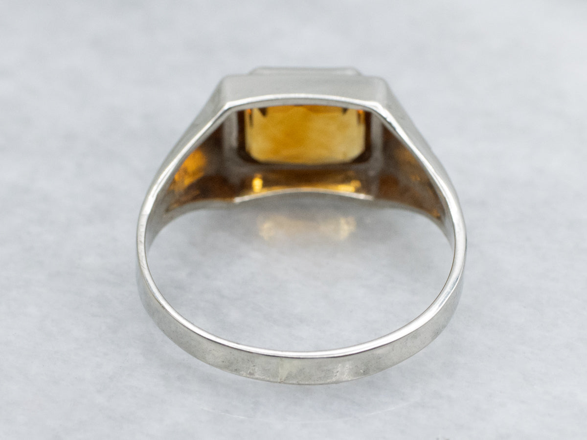 Hand-Engraved Antique Gold Unisex Citrine Ring
