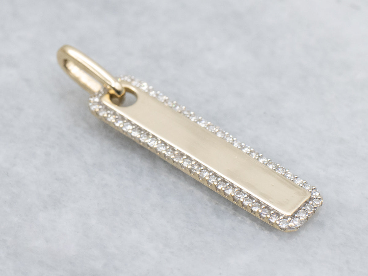 Polished Gold Bar and Diamond Halo Pendant