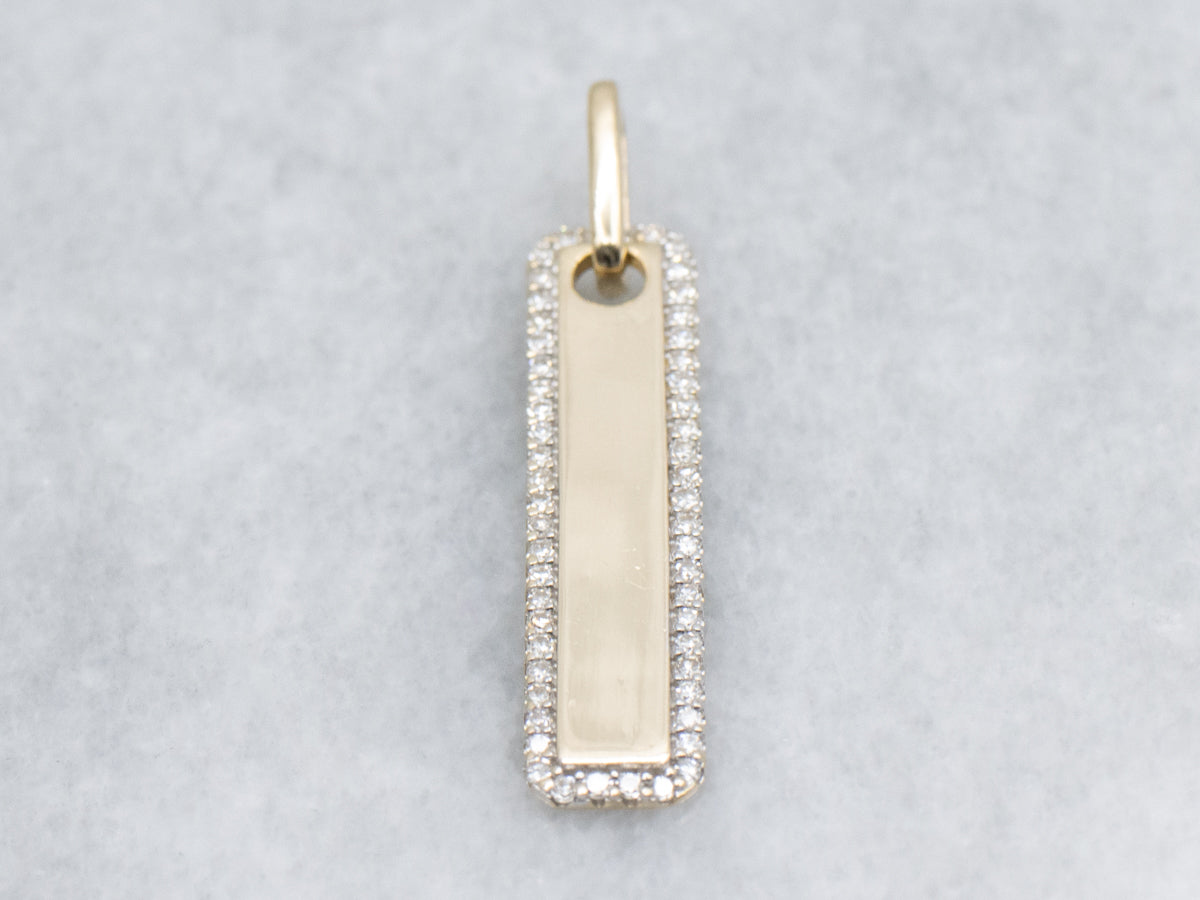 Polished Gold Bar and Diamond Halo Pendant