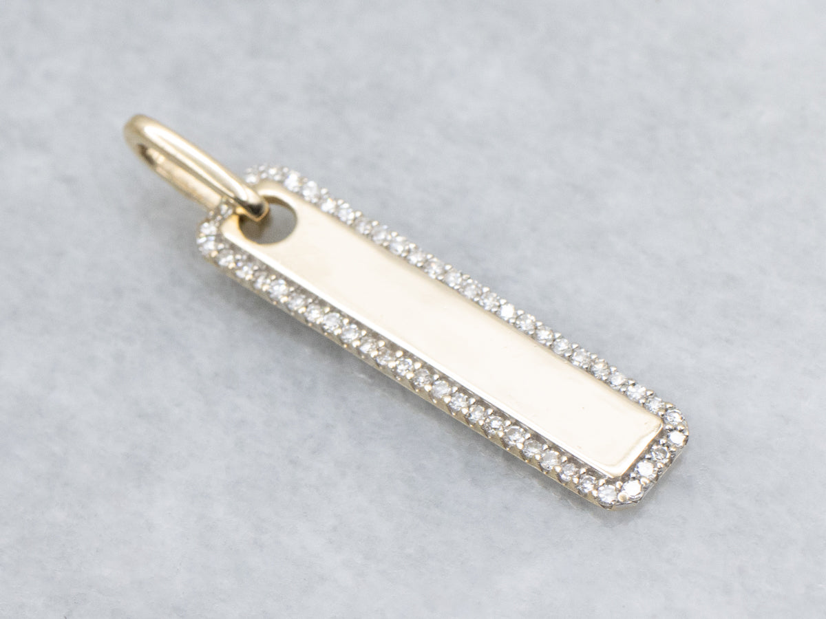 Polished Gold Bar and Diamond Halo Pendant
