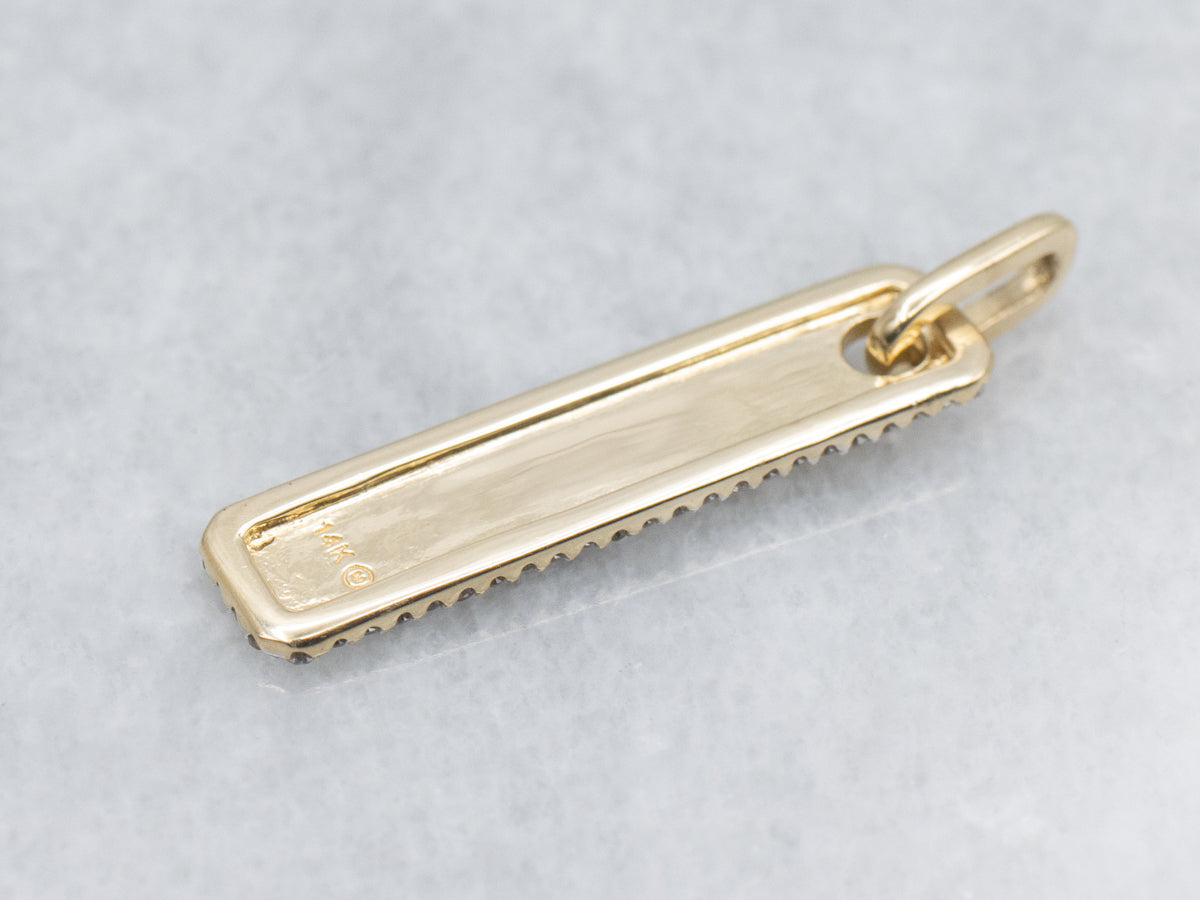 Polished Gold Bar and Diamond Halo Pendant