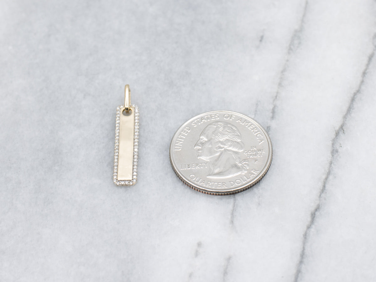 Polished Gold Bar and Diamond Halo Pendant