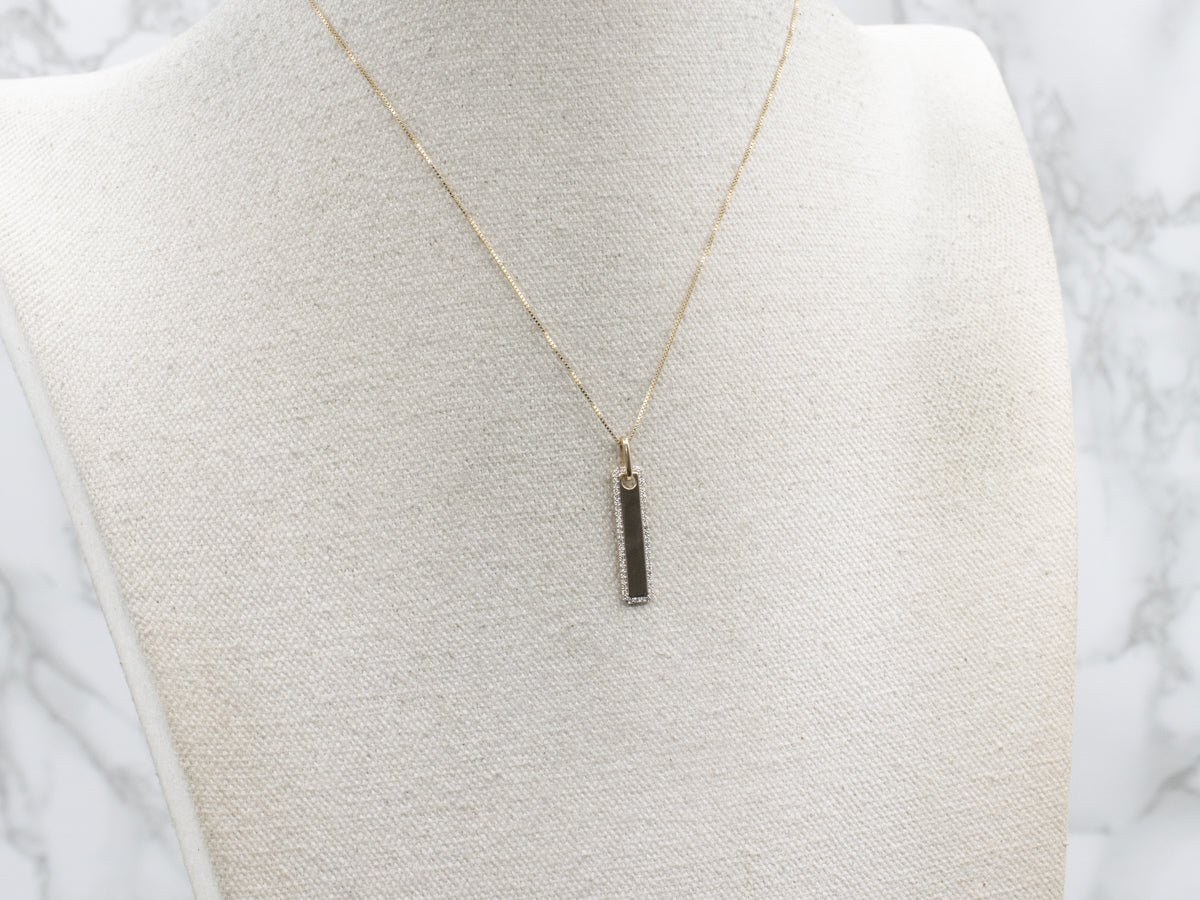 Polished Gold Bar and Diamond Halo Pendant