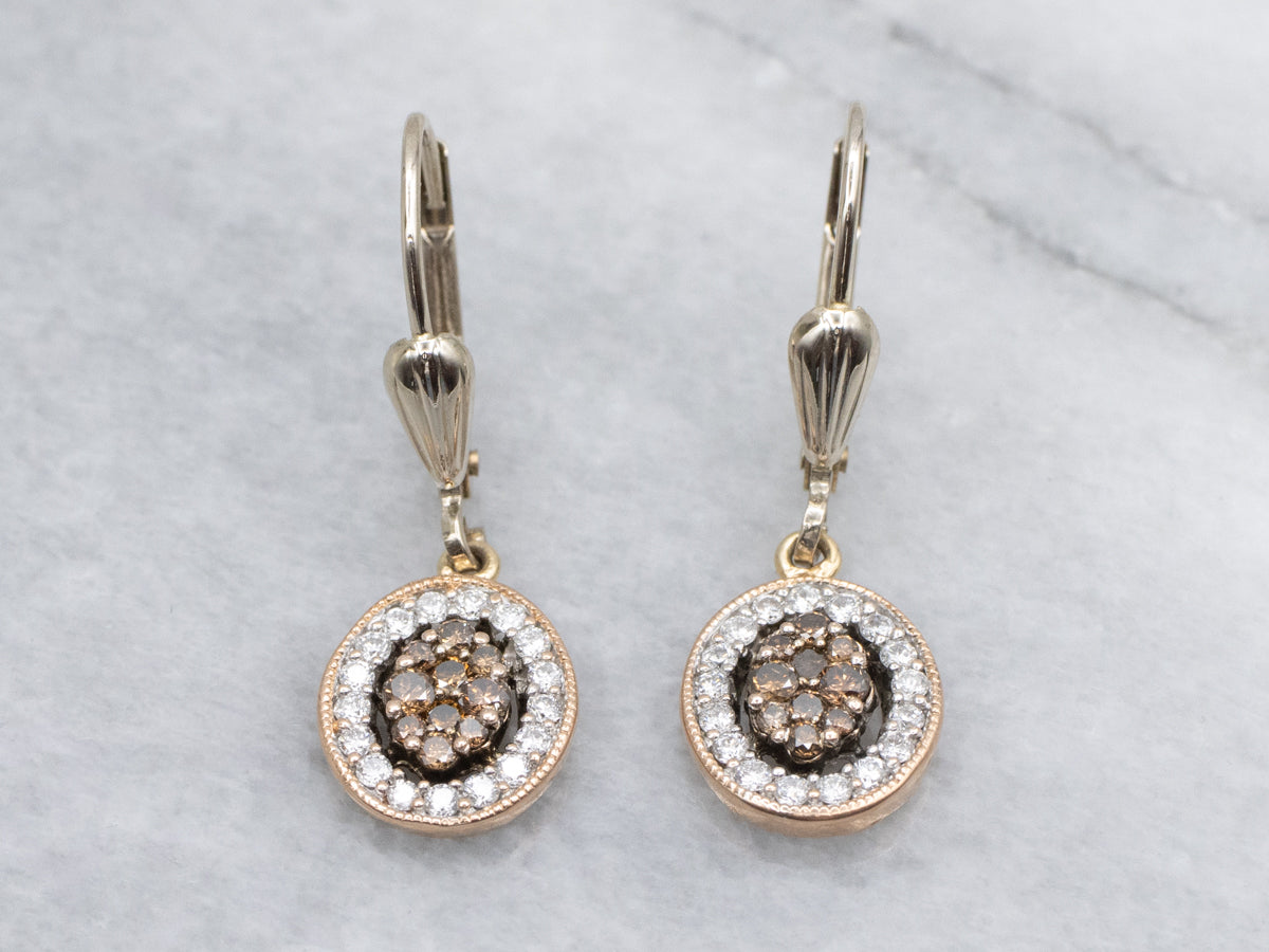 Champagne and Brilliant Diamond Cluster Drop Earrings
