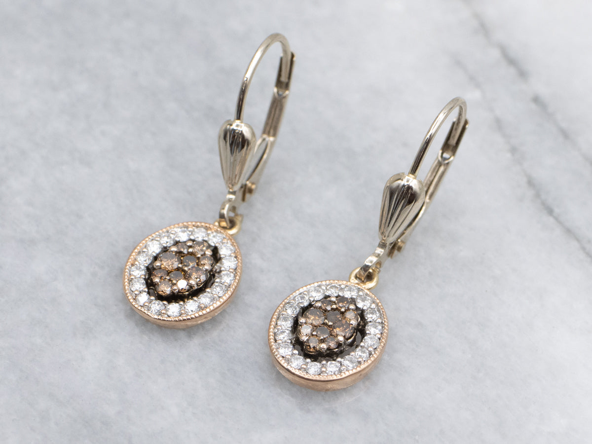 Champagne and Brilliant Diamond Cluster Drop Earrings