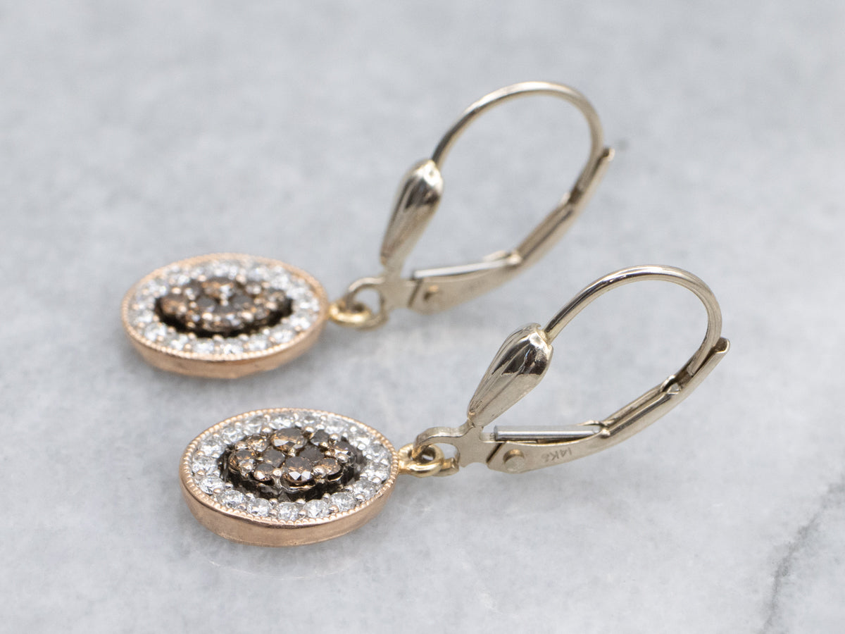 Champagne and Brilliant Diamond Cluster Drop Earrings