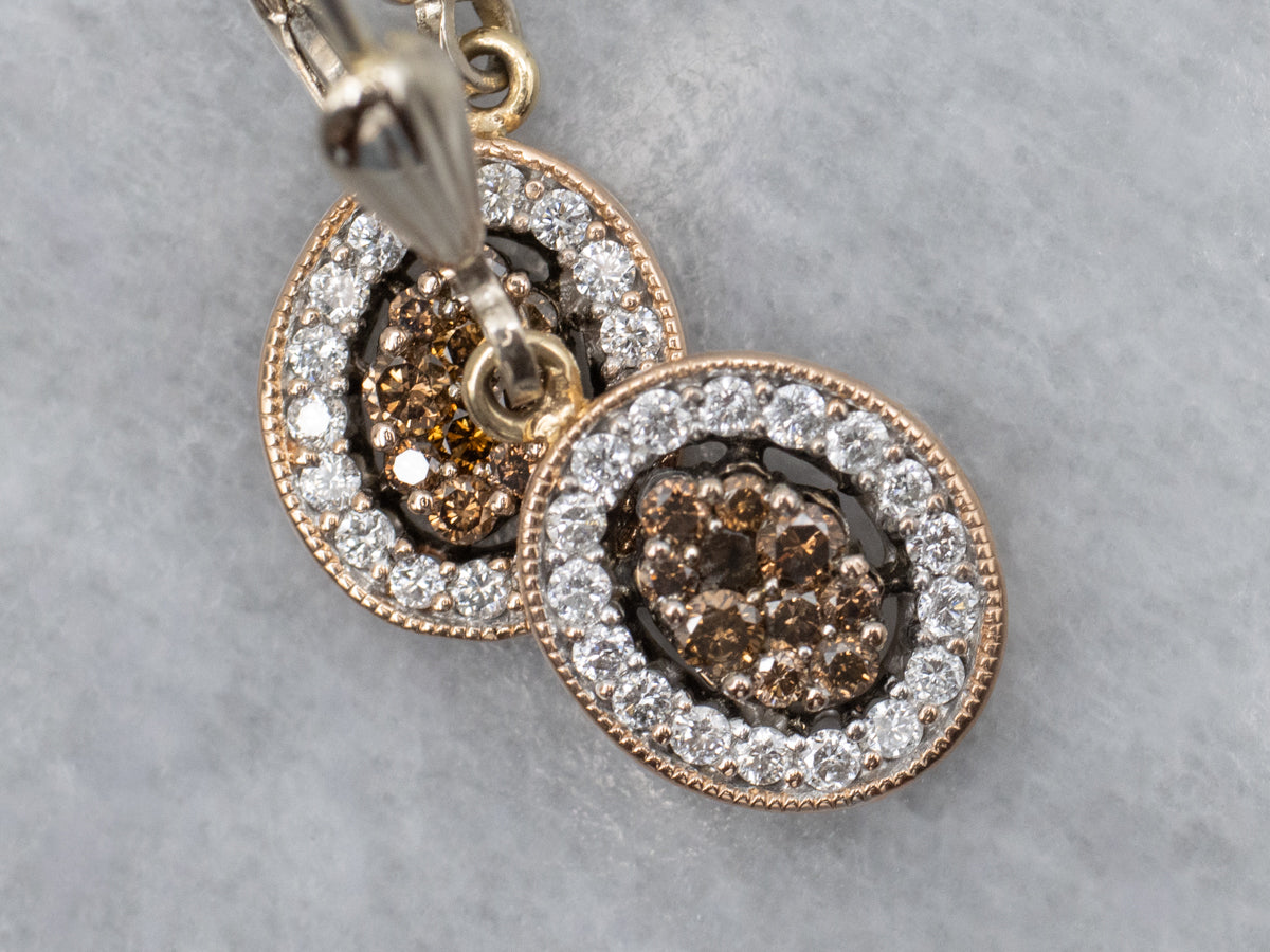 Champagne and Brilliant Diamond Cluster Drop Earrings
