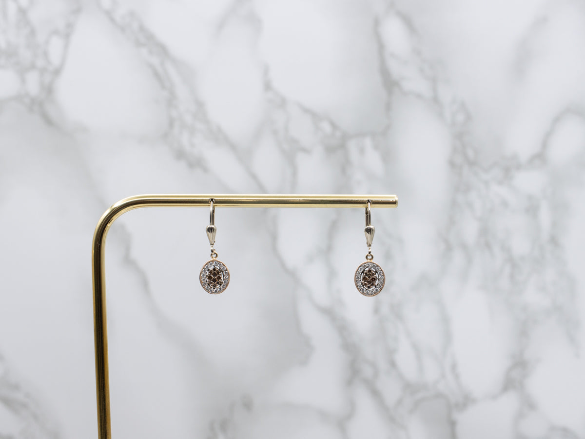 Champagne and Brilliant Diamond Cluster Drop Earrings