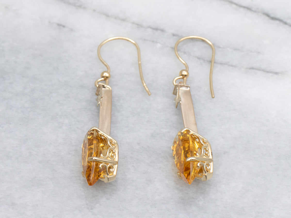 Pear-Cut Citrine Yellow Gold Bar Drop Earrings