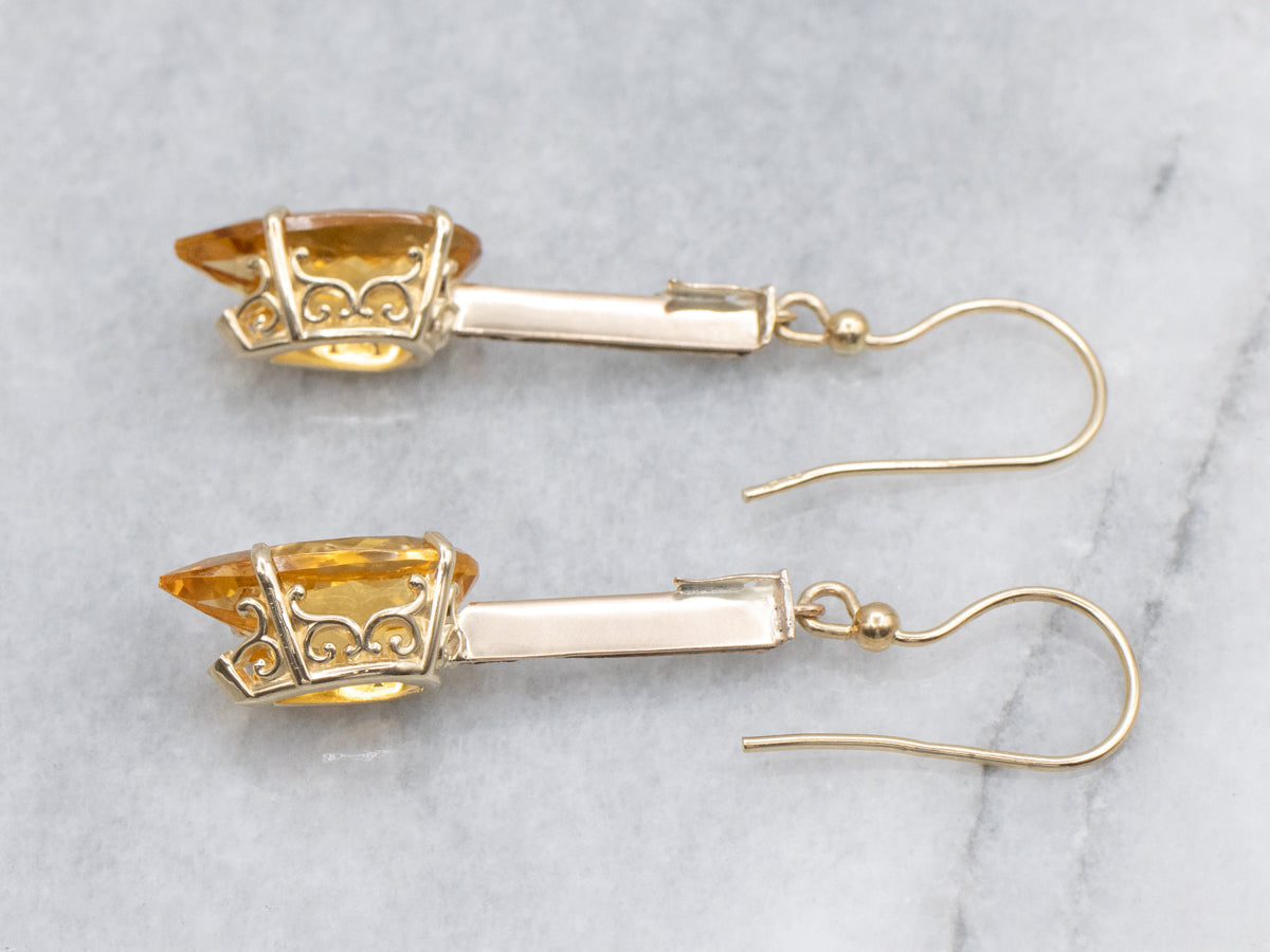 Pear-Cut Citrine Yellow Gold Bar Drop Earrings