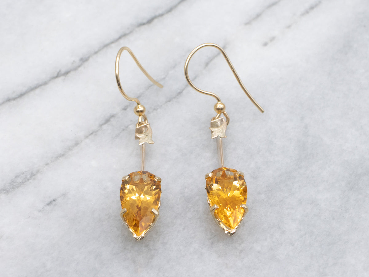 Pear-Cut Citrine Yellow Gold Bar Drop Earrings