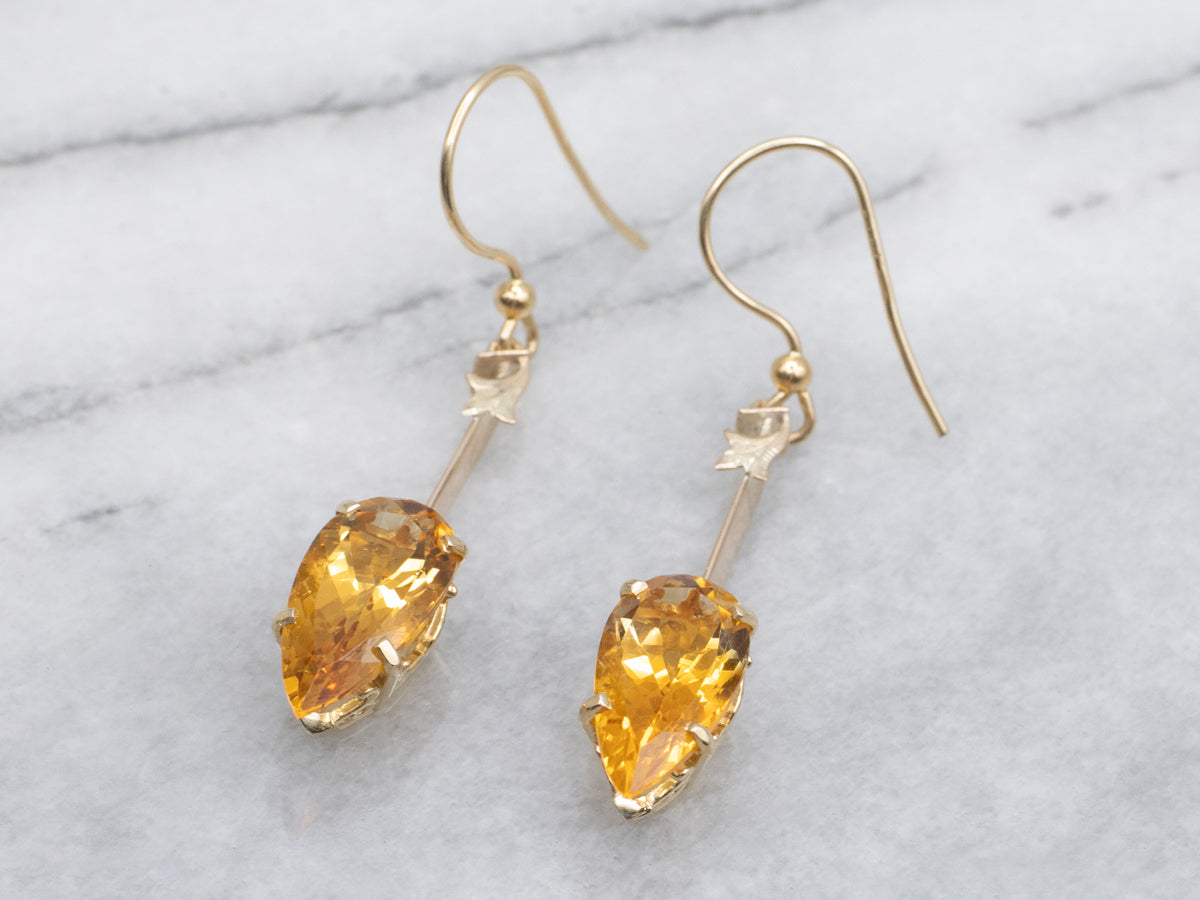 Pear-Cut Citrine Yellow Gold Bar Drop Earrings