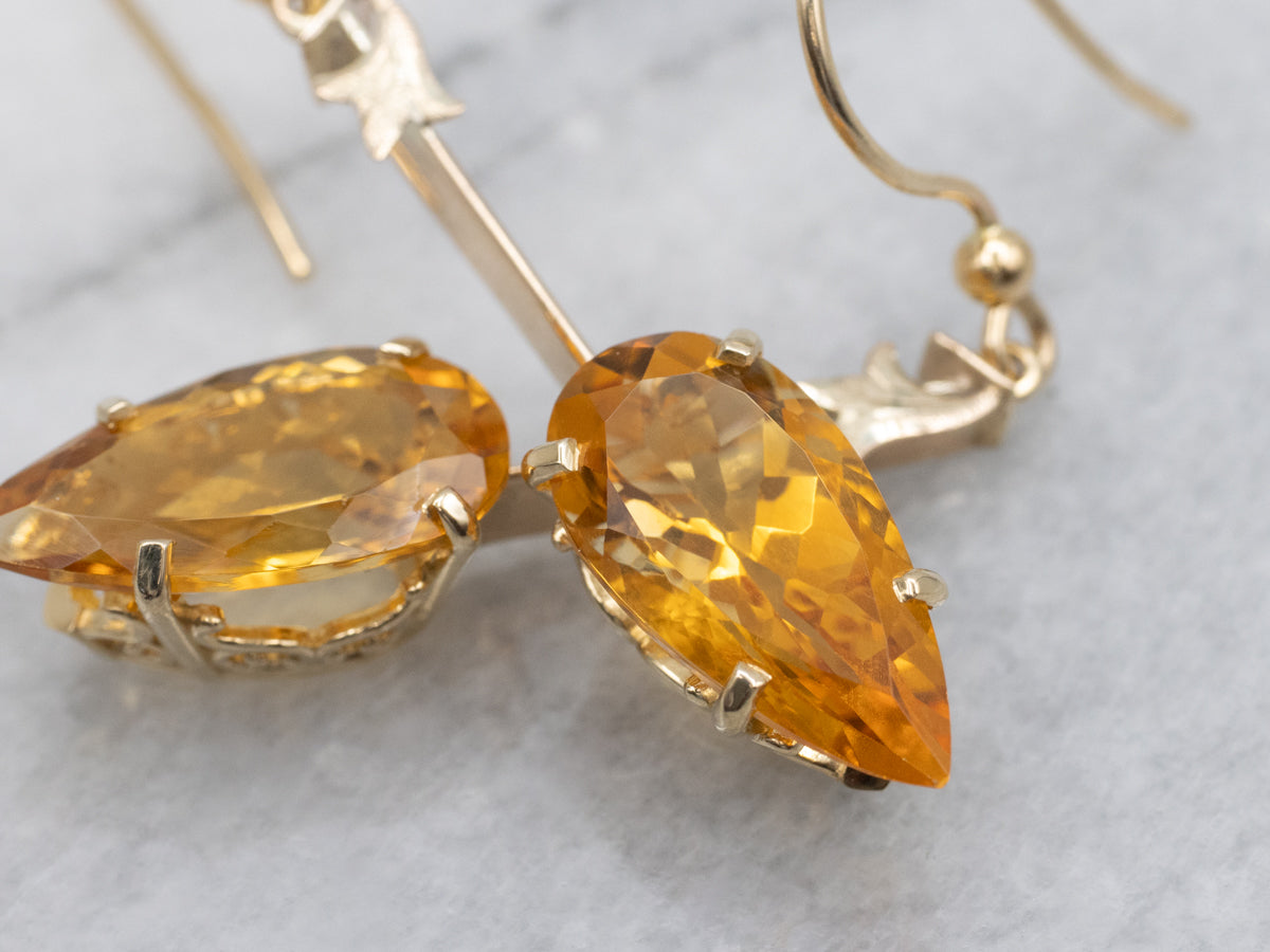 Pear-Cut Citrine Yellow Gold Bar Drop Earrings