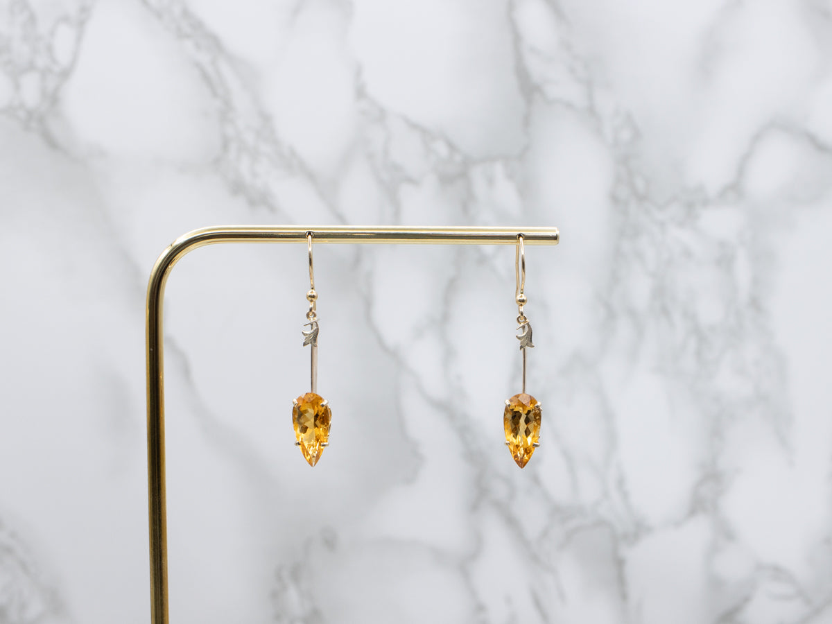 Pear-Cut Citrine Yellow Gold Bar Drop Earrings