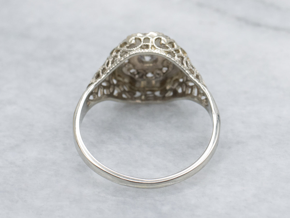 1920s Diamond Cluster Gold Filigree Ring