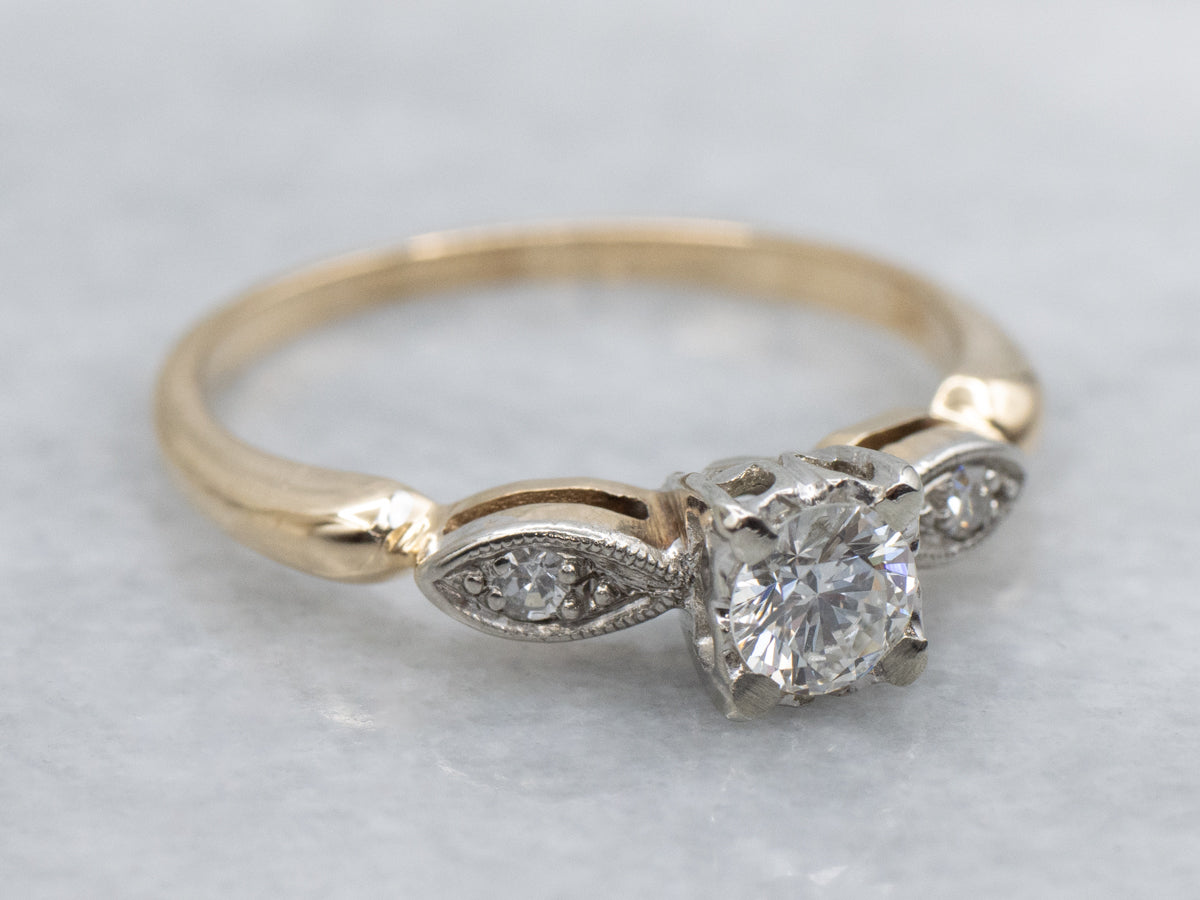 Retro 1950s Diamond Engagement Ring with Scalloped Diamond Accents