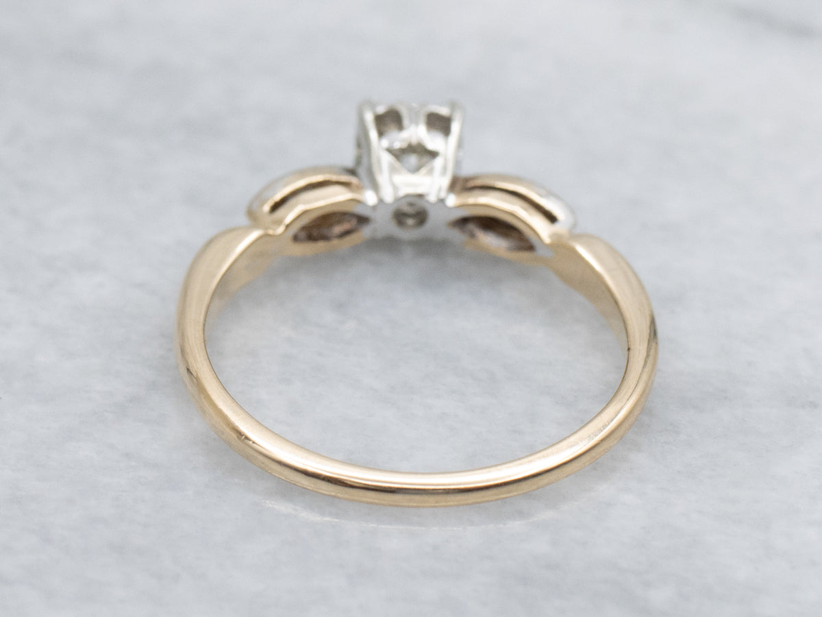 Retro 1950s Diamond Engagement Ring with Scalloped Diamond Accents