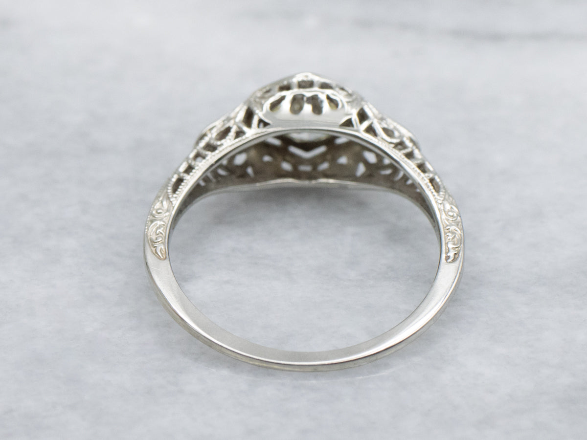 Old Mine Cut Diamond Art Deco Engagement Ring with Diamond Accents