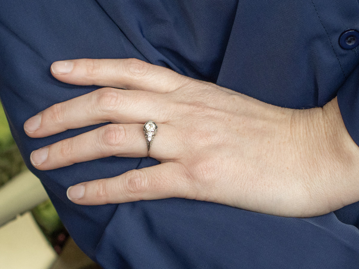 Old Mine Cut Diamond Art Deco Engagement Ring with Diamond Accents