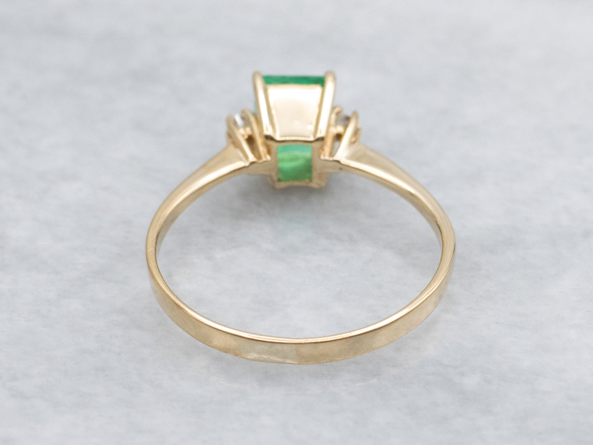Emerald Diamond and Gold Three Stone Engagement Ring
