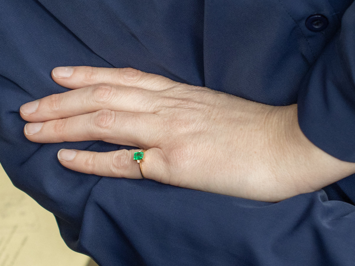 Emerald Diamond and Gold Three Stone Engagement Ring