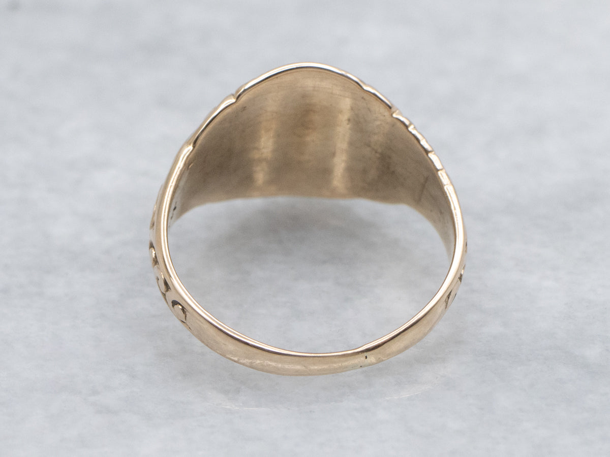 Antique Engraved Gold Letter "B" Signet Ring with Carved Scrolling Motifs