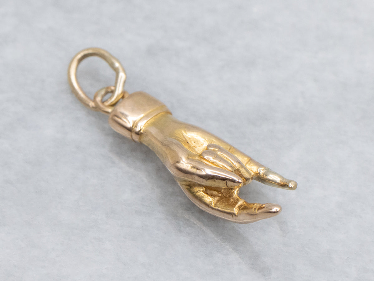 Italian Mano Cornuto Horned Hand Yellow Gold Good Luck Charm