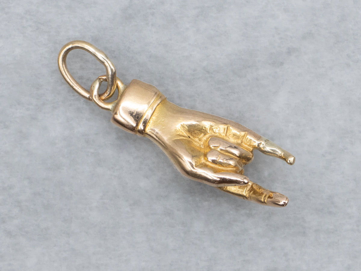 Italian Mano Cornuto Horned Hand Yellow Gold Good Luck Charm