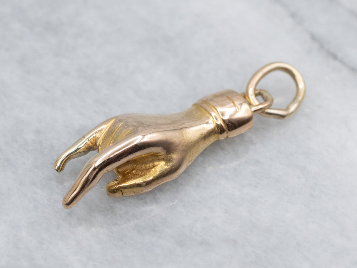 Italian Mano Cornuto Horned Hand Yellow Gold Good Luck Charm