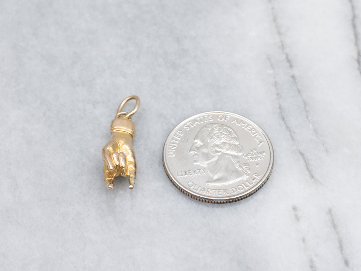 Italian Mano Cornuto Horned Hand Yellow Gold Good Luck Charm