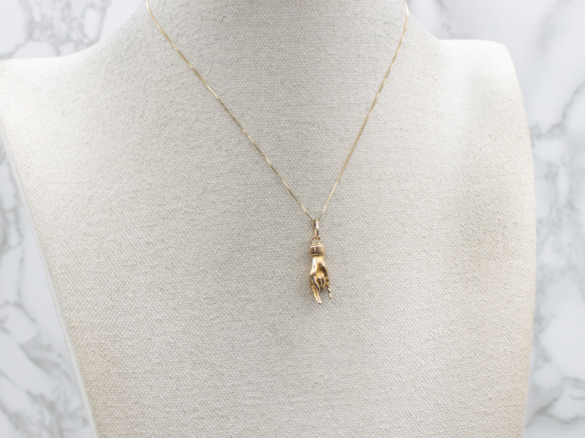 Italian Mano Cornuto Horned Hand Yellow Gold Good Luck Charm