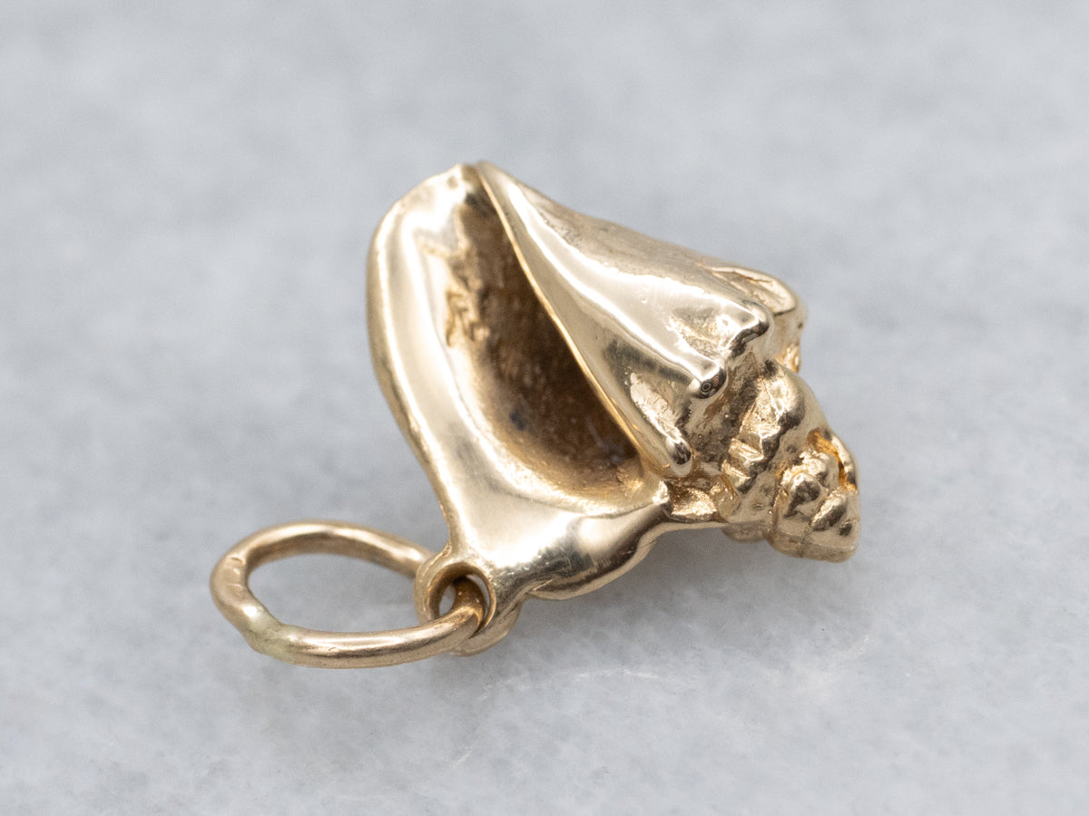 Yellow Gold Conch Shell Charm Pendant