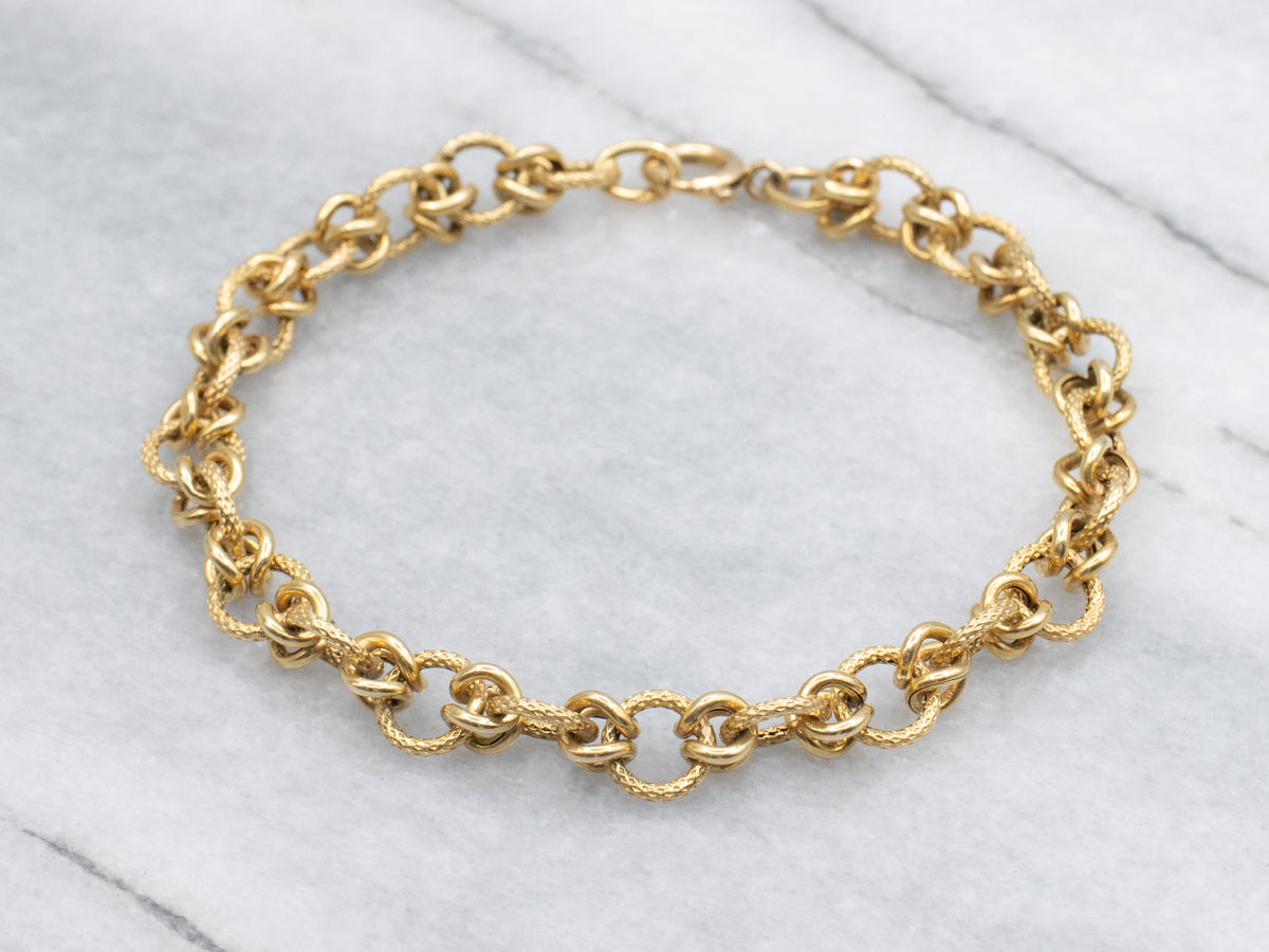 18-Karat Yellow Gold Textured Link Bracelet