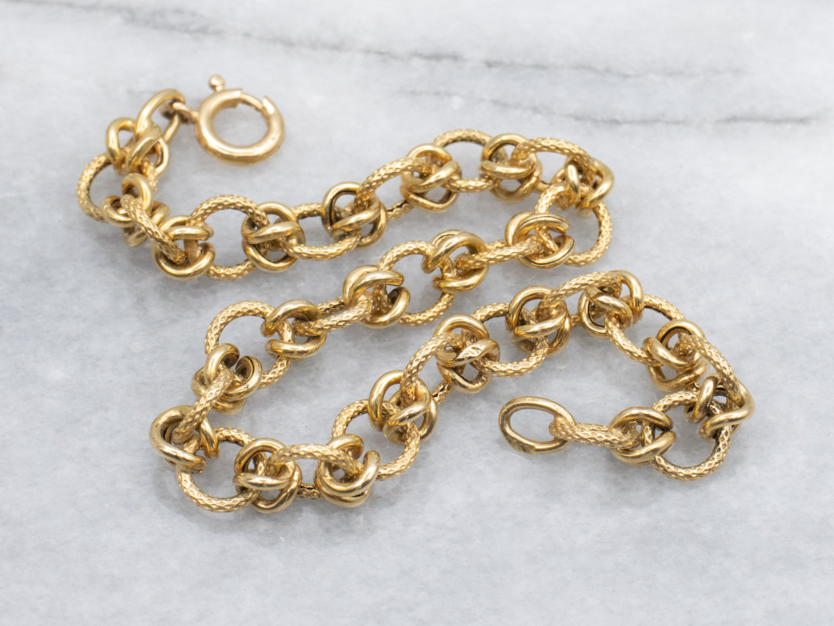 18-Karat Yellow Gold Textured Link Bracelet