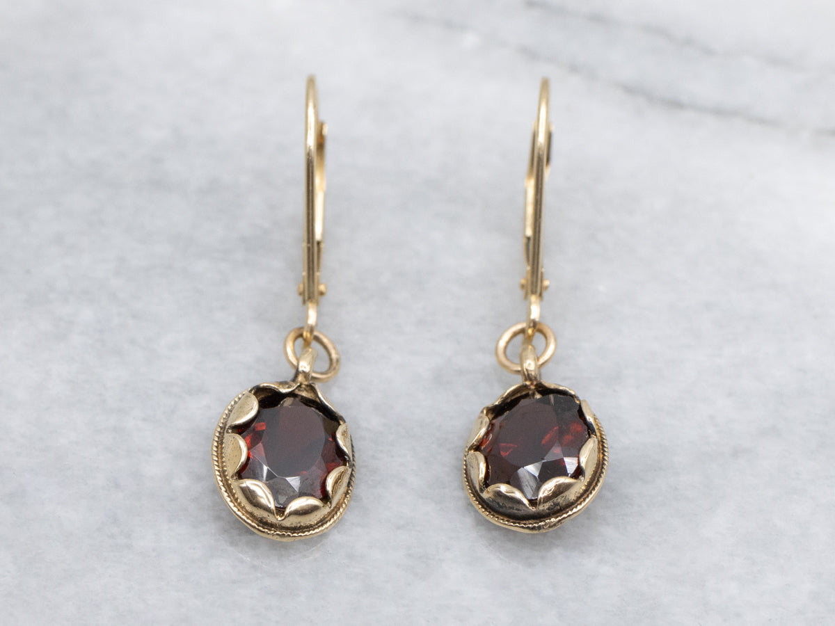 Oval-Cut Garnet Yellow Gold Drop Earrings