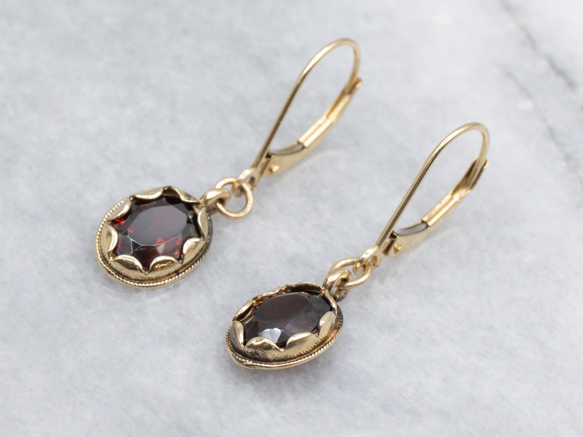 Oval-Cut Garnet Yellow Gold Drop Earrings