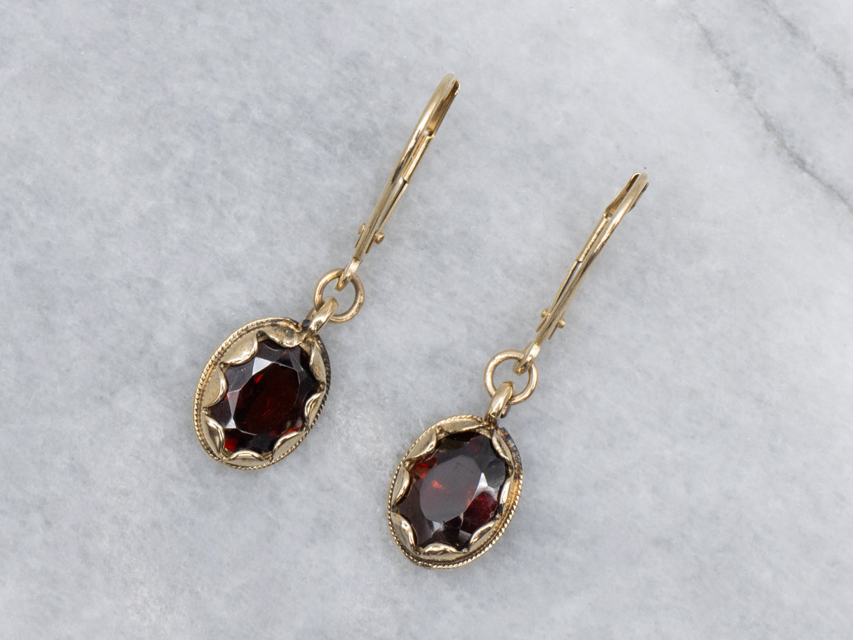 Oval-Cut Garnet Yellow Gold Drop Earrings