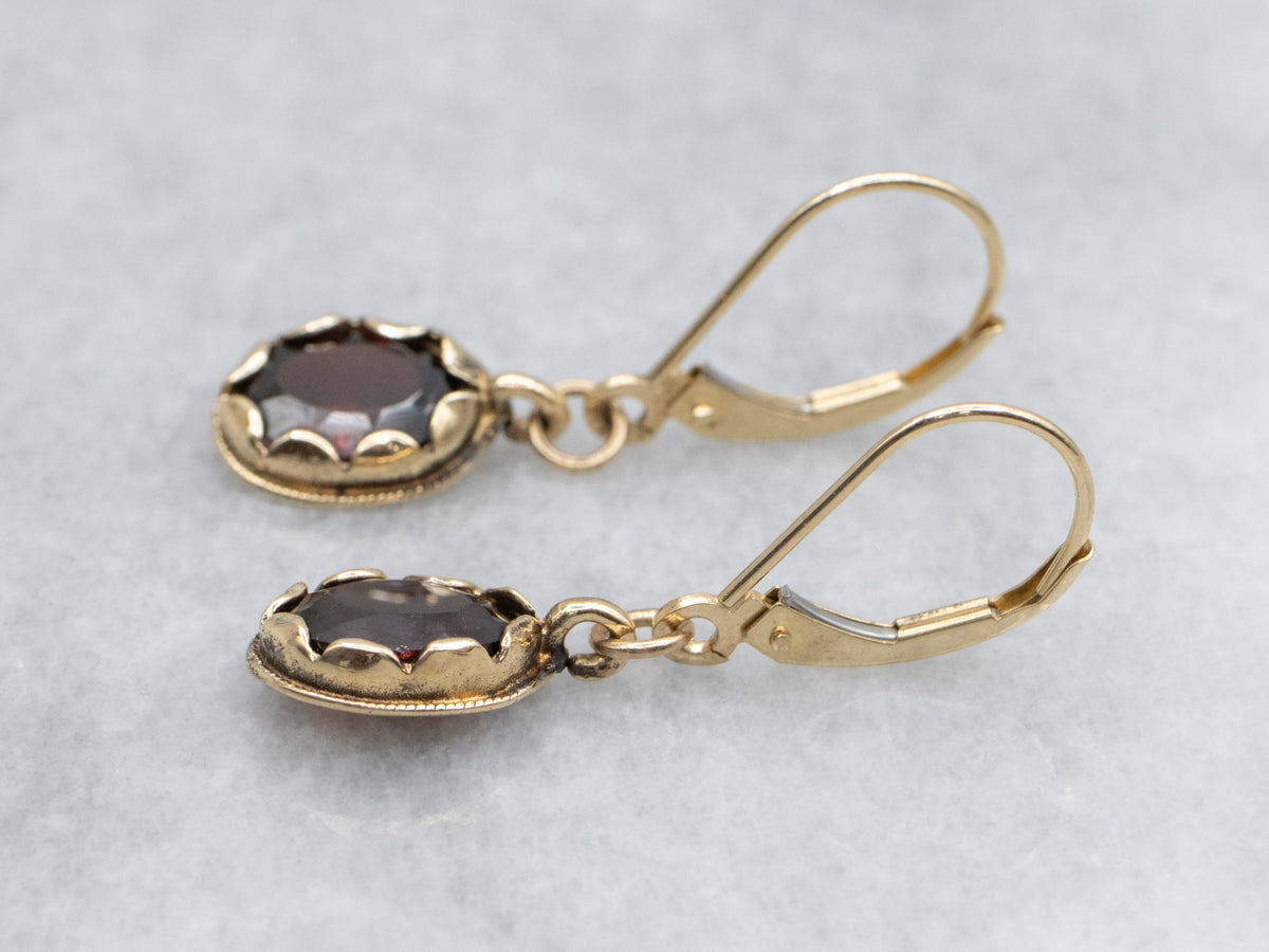 Oval-Cut Garnet Yellow Gold Drop Earrings