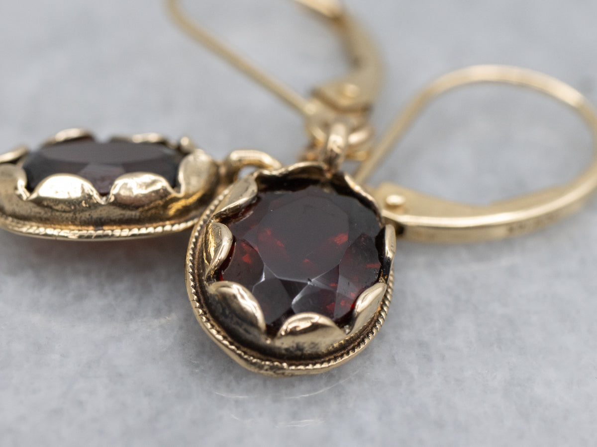 Oval-Cut Garnet Yellow Gold Drop Earrings