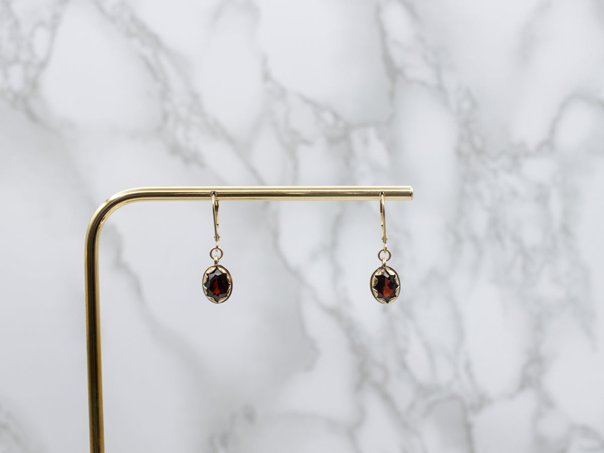 Oval-Cut Garnet Yellow Gold Drop Earrings