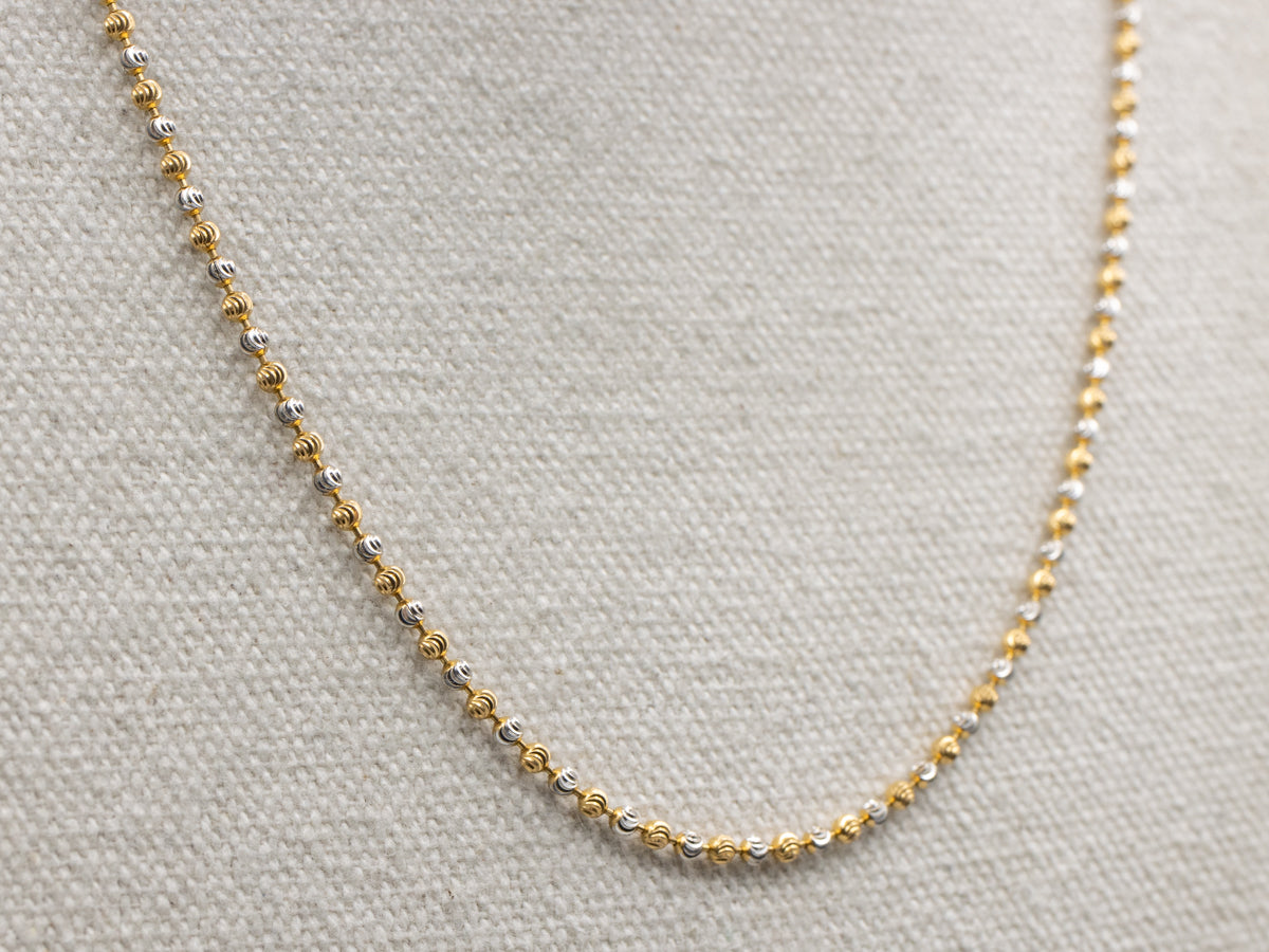 Alternating 18-Karat Two Tone Gold Beaded Chain