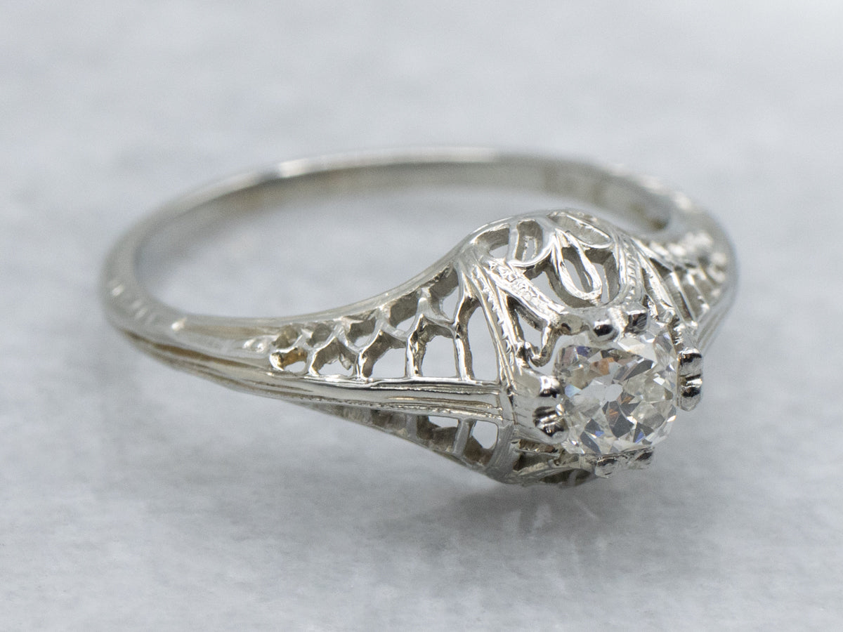 Old Mine Cut Diamond Art Deco Solitaire Engagement Ring